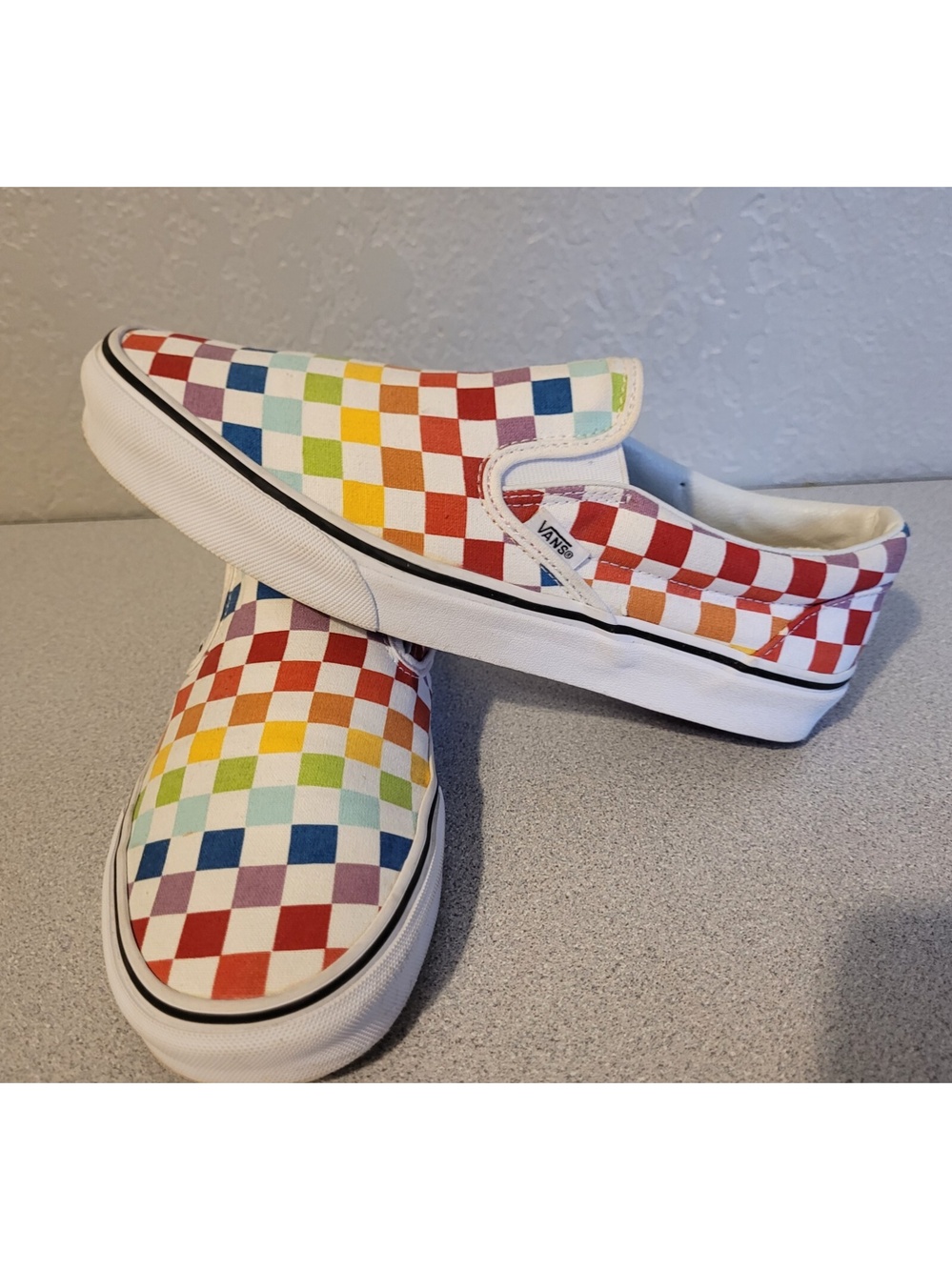 VANS OFF THE WALL MULTI COLORED SLIP ON UNISEX SHOES, MEN'S 8.5 / WOMEN'S 10